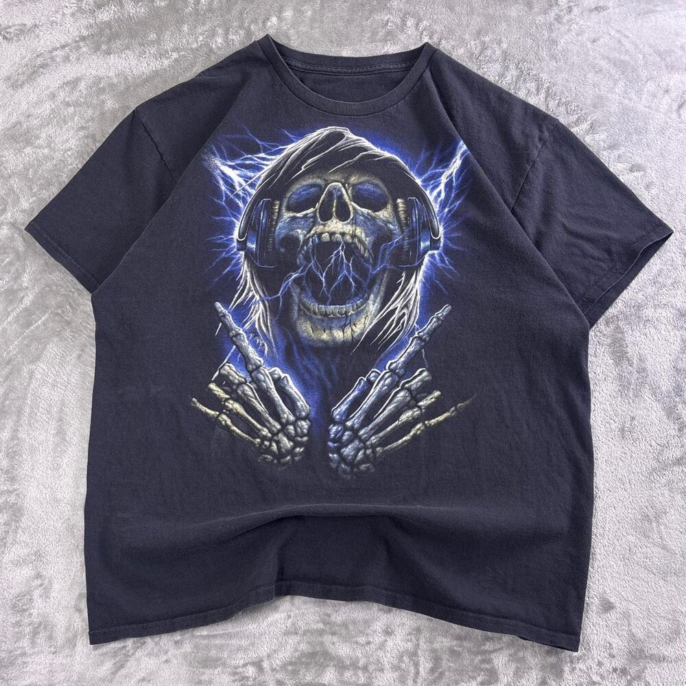 Y2K Delta Pro Weight Skull Graphic T-Shirt Men’s Large Black Skeleton Grunge
